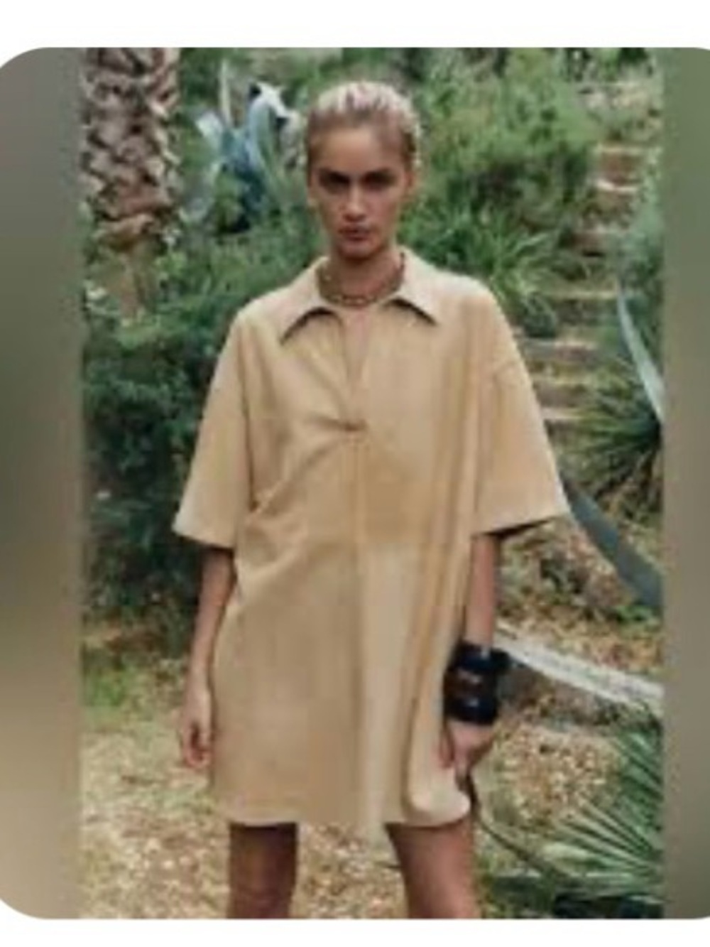 Zara 100%Suede Leather Oversized Beige Shirt Dress